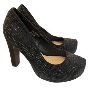 Torrid Rhinestone Pumps 10.5WW Faux Suede Black High Heel Party Holiday Sparkly